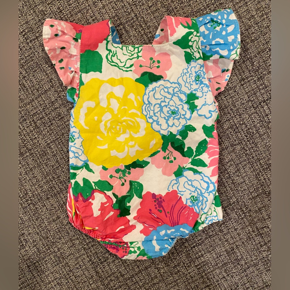 Magnolia Lake childrens clothes Pink Lilly colorful romper - Picture 1 of 6